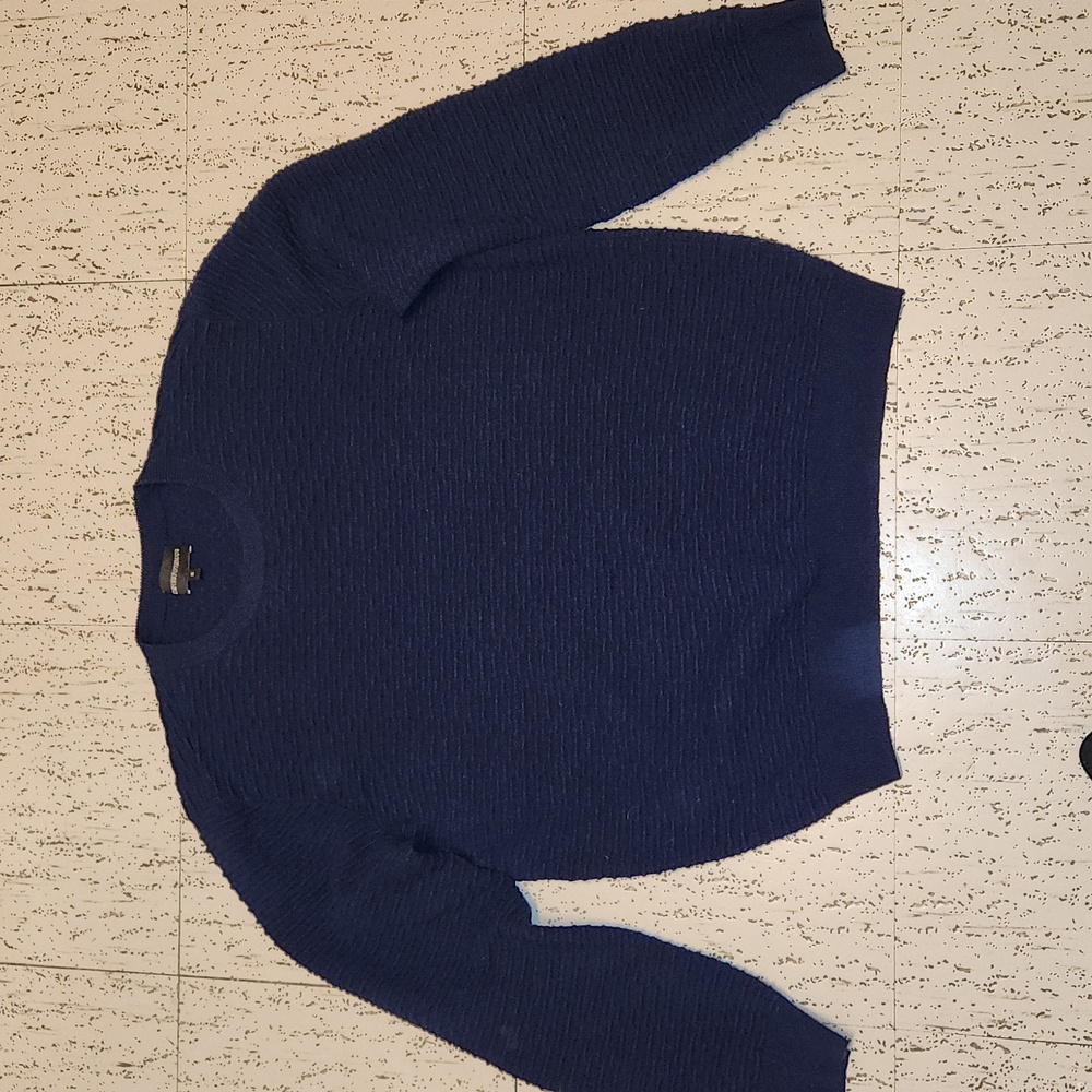 Emporio Armani Navy Blue Knit Textured Lightweight Pullover Crewneck Sweater